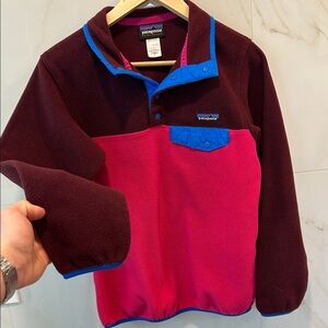 Patagonia Colorblock Fleece Pullover in Berry, Burgundy & Blue